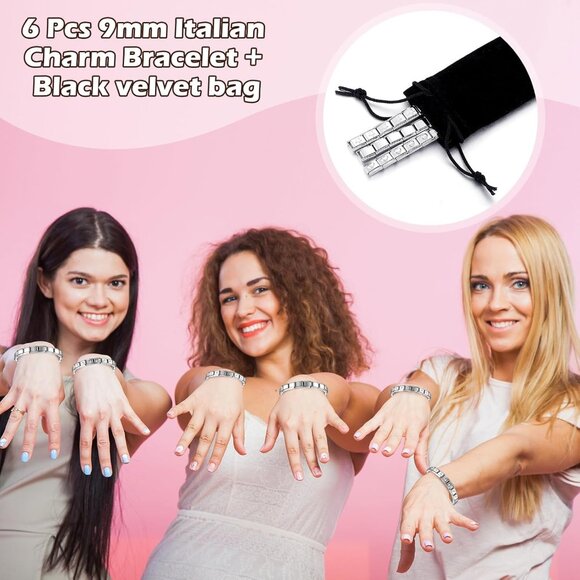 6 Pcs Italian Charm Bracelets Silver Stainless Steel Adjustable Links & Charms f - Picture 5 of 6